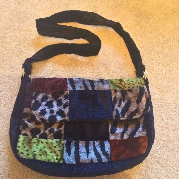 Y2K Velvet Patchwork Shoulder Bag - Multicolor - Picture 2 of 7